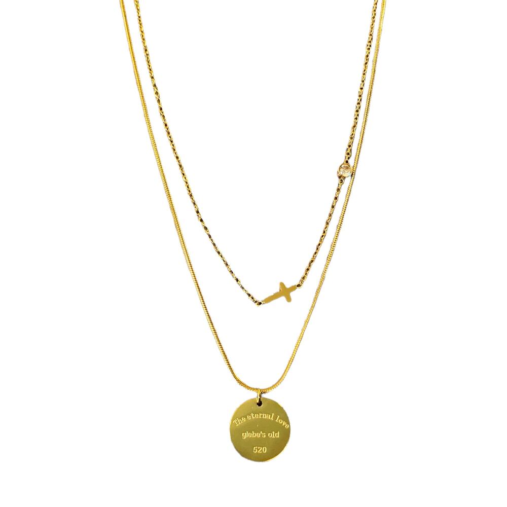 Gold Tone Cross CZ Diamond Layered Necklace